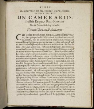 Viris Magnificis, Nobilissimis, Amplissimis, Prudentissimis, Dn. Camerariis. [...]