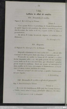 VIII. Lettere in affari di credito