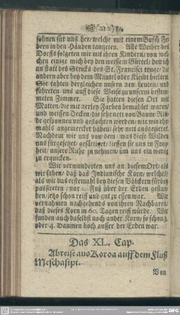 Das XL. Cap. Abreise aus Koroa auff dem Fluß Meschasipi