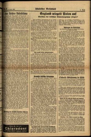 Zweite Ausgabe vom Samstag, den 08. April 1939.