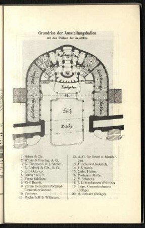 Grundriss der Ausstellungshallen mit den Plätzen der Aussteller.