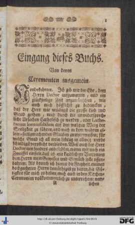Eingang dieses Buchs. Von denen Ceremonien insgemein.