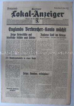 Tageszeitung "Berliner Lokal-Anzeiger" zum See- und Luftkrieg gegen Großbritannien