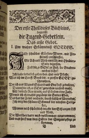 Der erste Theil dieses Büchleins, begreifft die Tugend-Gebetlein.