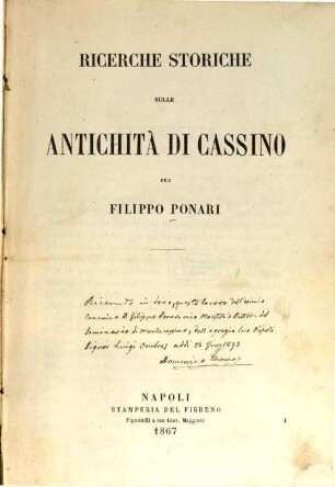 Ricerche storiche sulle antichità di Cassino