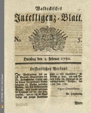 No. 5, Dienstag den 1. Februar 1780