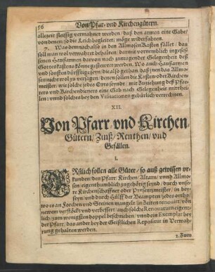 XII. Von Pfarr- und Kirchen-Gütern/ Zinß/ Renthen/ und Gefällen.