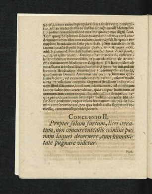 Conclusio II. Propter solum furtum, licet iteratum, non concurrente alio crimine ...