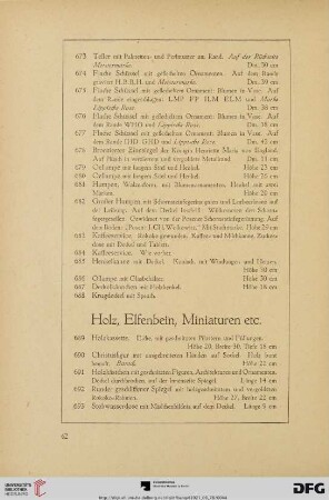 Holz, Elfenbein, Miniaturen etc. (Nr. 689-758)