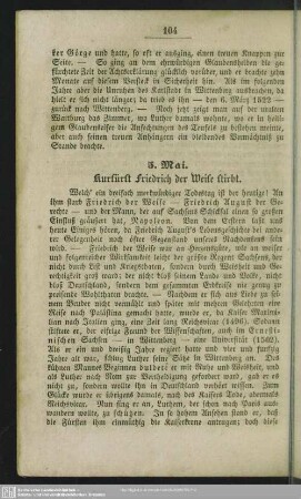 5. Mai. Kurfürst Friedrich der Weise stirbt