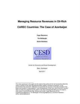 Managing resource revenues in oil-rich CAREC countries : the case of Azerbaijan