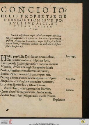Concio Iohelis prophetae de persecvtionibvs popvli ivdaici, et vera poenitentia