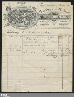 Wirkwaaren-Fabrik Theodor Hofmann, Thum i/Sachsen : Rechnung