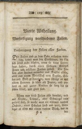 Vierte Abtheilung. Verfertigung verschiedener Folien.