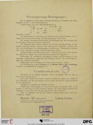 Versteigerungs-Bedingungen. Conditions of sale