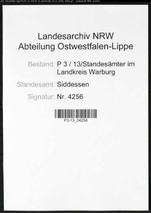 Sterberegister Standesamt Siddessen