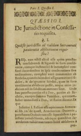 Quaestio I. De Iurisdictione in Confessario requisita.