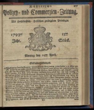 15tes Stueck, Montag den 15ten April. 1793