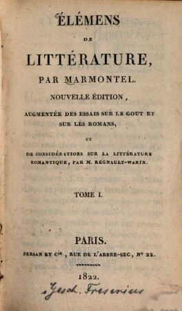 Élémens de Littérature, 1 (1822)