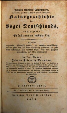 Johann Andreas Naumann's Naturgeschichte der Vögel Deutschlands : nach eigenen Erfahrungen entworfen, 7
