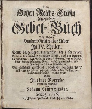 Einer Hohen Reichs-Gräfin Auserlesenes Gebet-Buch