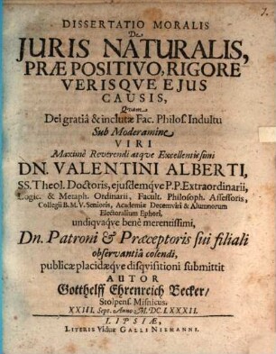 Diss. mor. de iuris naturalis, prae positivo, rigore, verisque eius causis