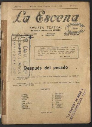Después del pecado : episodio sentimental en un acto y dos cuadros