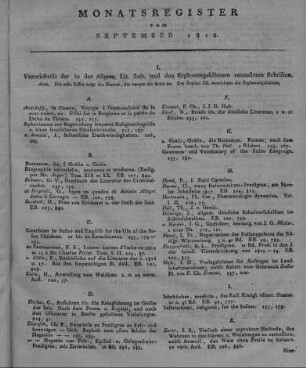 Monatsregister vom September 1818