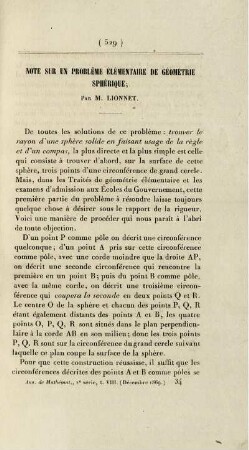 Note sur un problème élémentaire de géométrie sphérique.