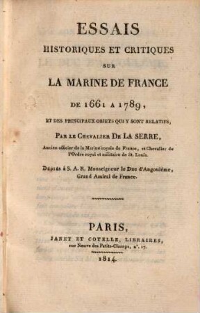 Essais historiques et critiques sur la Marine de France de 1661 à 1789