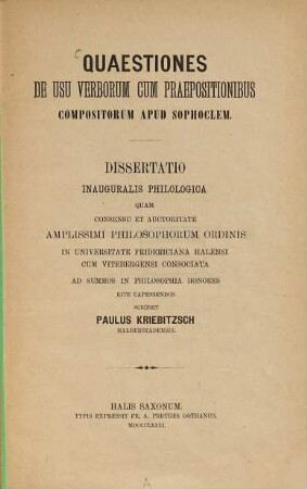 Quaestiones de usu verborum cum praepositionibus compositorum apud Sophoclem