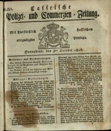 Nr. 80, Sonnabend, den 5ten October 1816