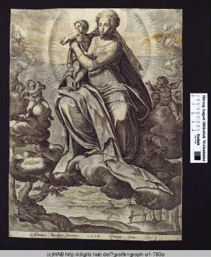 Die Jungfrau Maria mit dem Christuskind in den Wolken