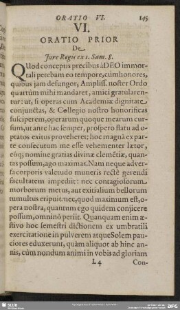 VI. Oratio Prior De Jure Regis ex 1. Sam. 8.