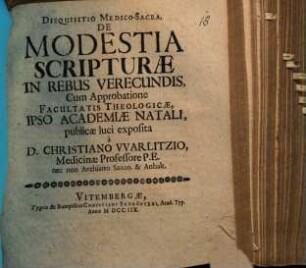 Disquisitio Medico-Sacra, De Modestia Scripturae In Rebus Verecundis