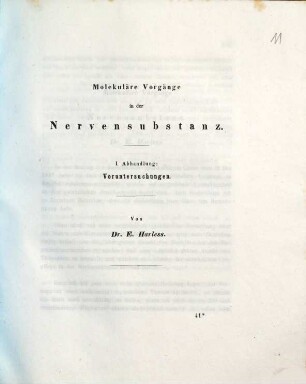 Molekuläre Vorgänge in der Nervensubstanz : ... Abhandlung, 1. Voruntersuchungen