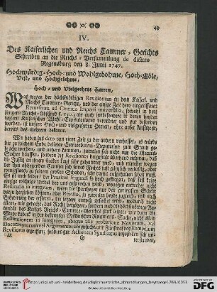 IV. Des Kaiserlichen und Reichs Cammer-Gerichts […]