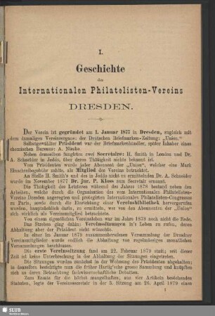 I. Geschichte des Internationalen Philatelisten-Vereins Dresden