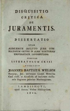 Disquisitio Critica de Juramentis