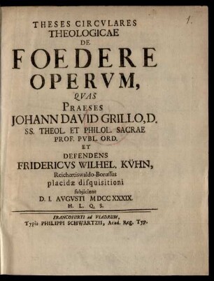 Theses Circulares Theologicae De Foedere Operum