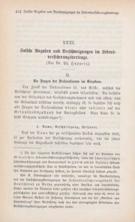 412-430 Falsche Angaben und Verschweigungen im Lebensversicherungsvertrage : II.
