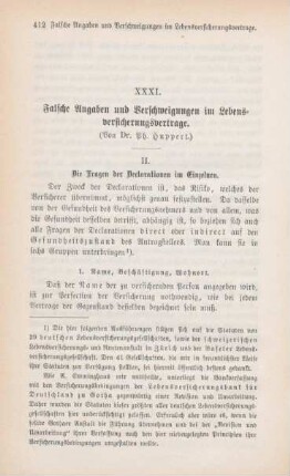 412-430 Falsche Angaben und Verschweigungen im Lebensversicherungsvertrage : II.