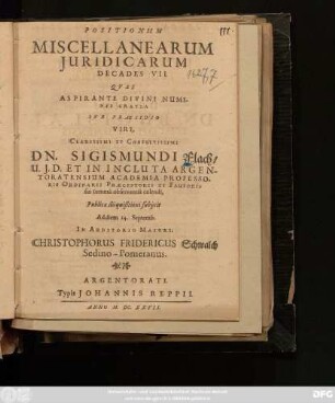 Positionum Miscellanearum Iuridicarum Decades VII.