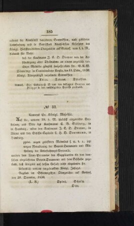 No. 31. Namens Sr. Königl. Majestät.