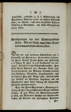 Veränderungen bey dem Studienpersonalstande. Bey der königl. ungarischen Statthaltereymittelstudienkommission.