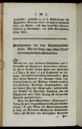 Veränderungen bey dem Studienpersonalstande. Bey der königl. ungarischen Statthaltereymittelstudienkommission.