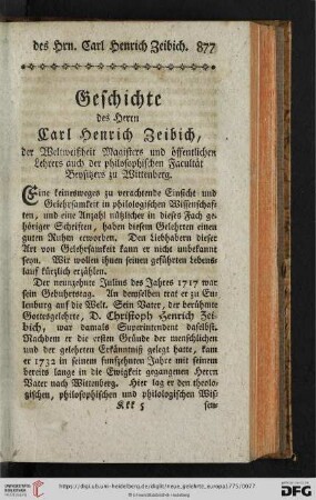Geschichte des Herrn Carl Henrich Zeibich
