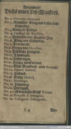 Verzeichnüß Dieses neuen Loß-Registers