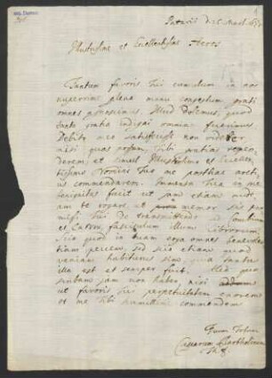 [Brief von Caspar Bartholinus an ...Heros vom 25.03.1677]