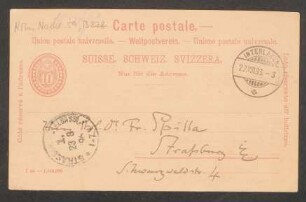 Postkarte an Friedrich Spitta : 22.08.1896